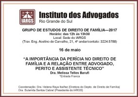 Convite palestra- A importância da perícia no Direito de Família e a relação entre advogado, perito e assistente técnico