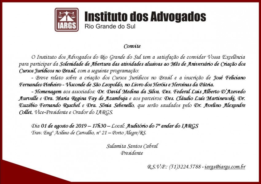Solenidade de Abertura das atividades alusivas ao mês de aniversário de criação dos cursos jurídicos no Brasil Imagem destaque