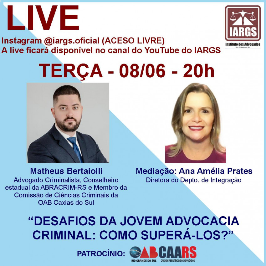 Live- Dr Matheus Bertaiolli- Desafios da Jovem Advocacia Criminal: como superá-los? Imagem destaque