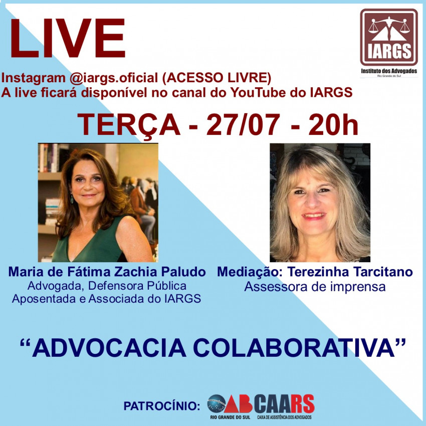 Live com a Drª Maria de Fátima Zachia Paludo- Advocacia Colaborativa Imagem destaque