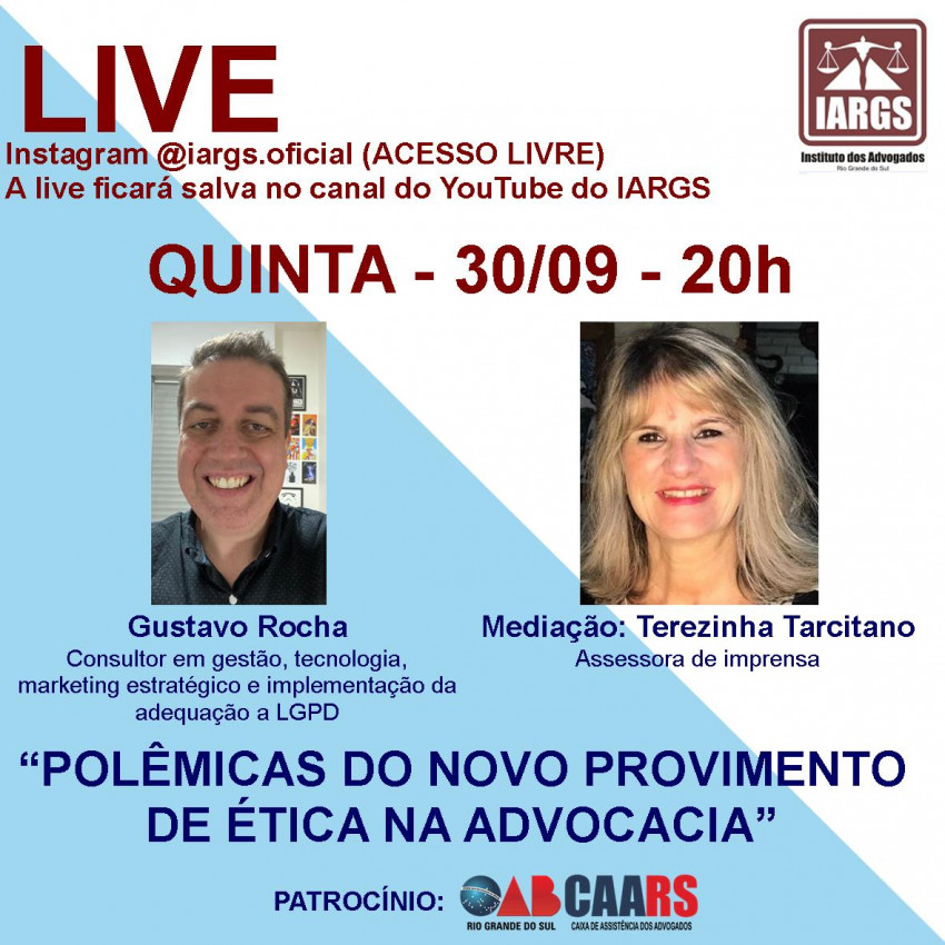 Live com o Dr Gustavo Rocha- Polêmicas sobre o Novo Provimento de Ética na Advocacia Imagem destaque