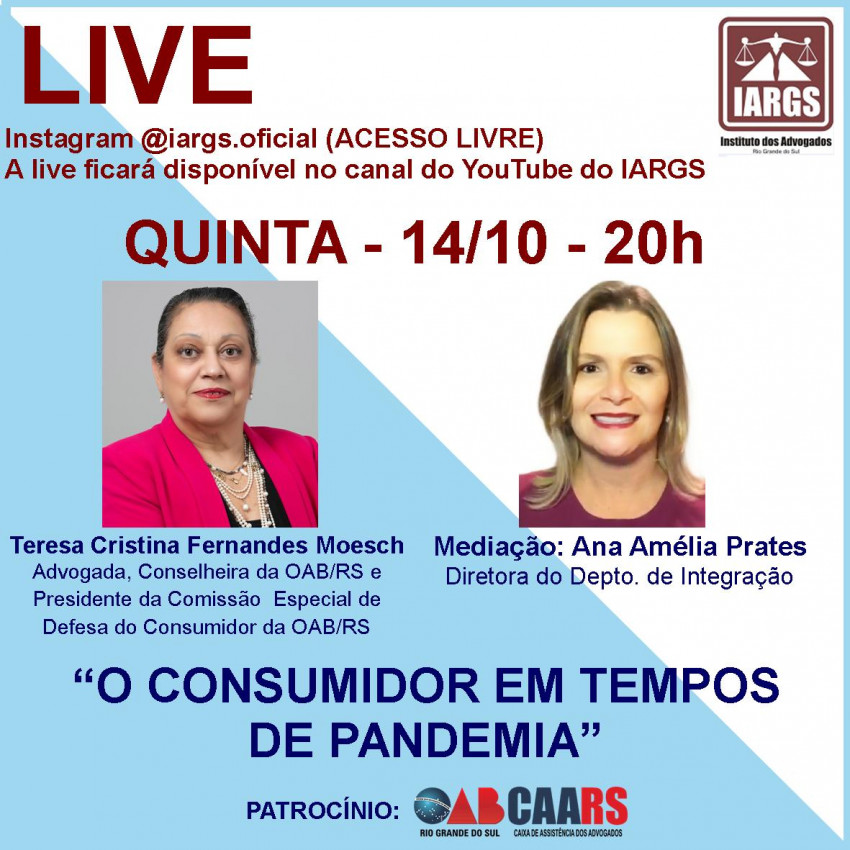 Live com a Drª Tereza Cristina Fernandes Moesch- O consumidor em tempos de pandemia Imagem destaque