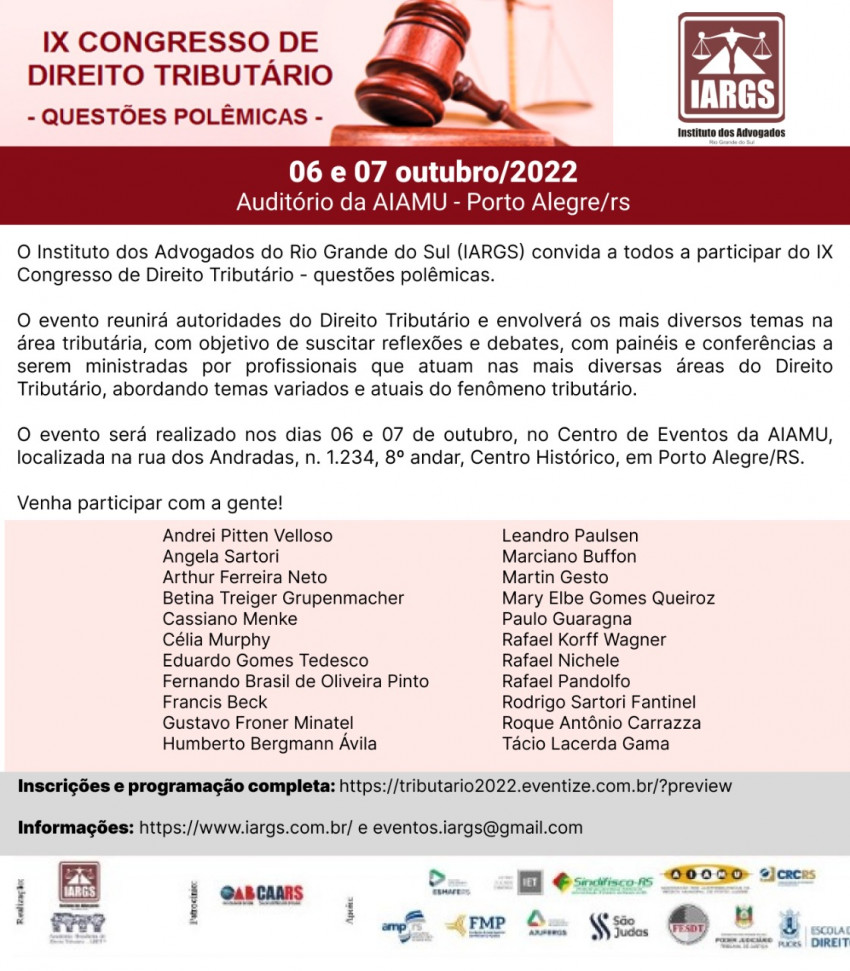 Agende-se: IX Congresso Tributário – Questões Polêmicas Imagem destaque